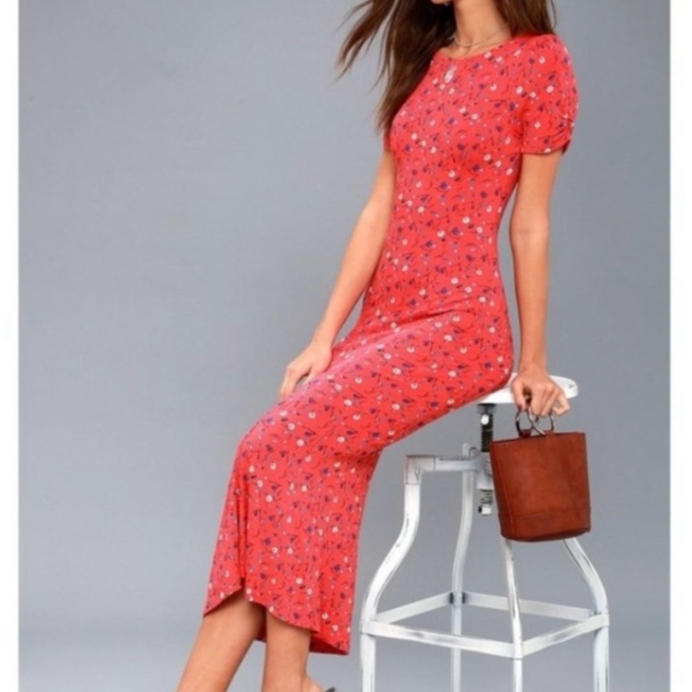 Free People Red Midi Form Fitting Dress